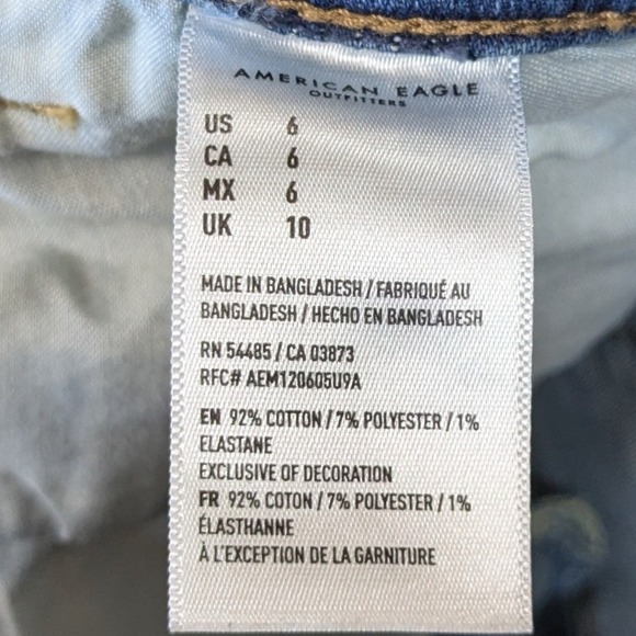 American Eagle Super Stretch High Rise Button Fly Distressed Denim Shorts Blue 6 - Picture 4 of 9